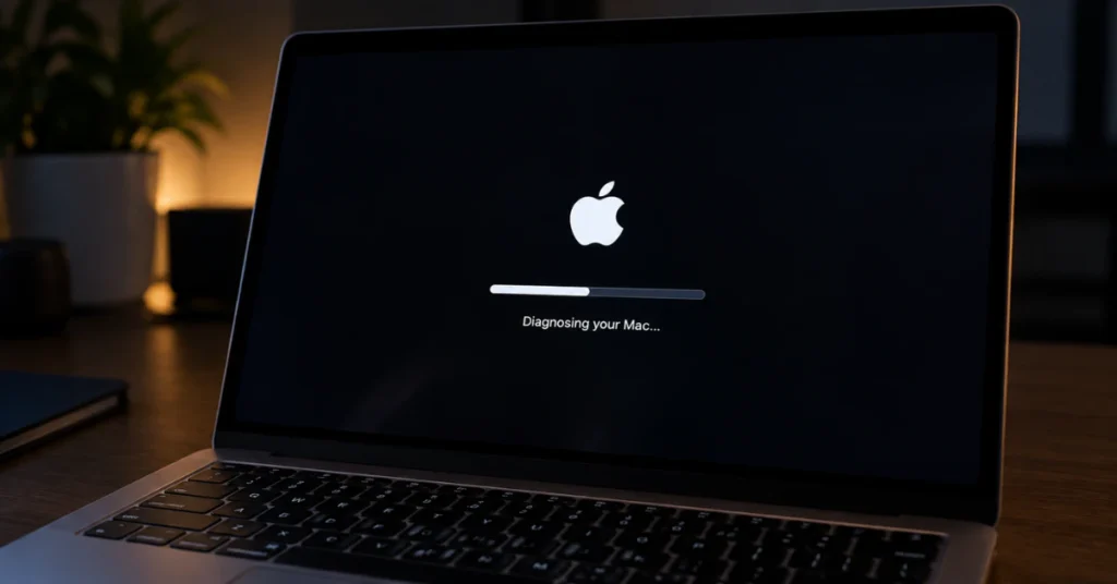 MacBook running Apple Diagnostics test during startup