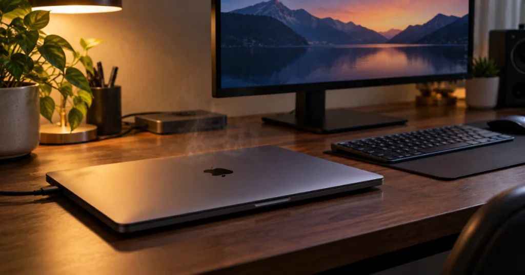 MacBook Pro running in clamshell mode with external monitor