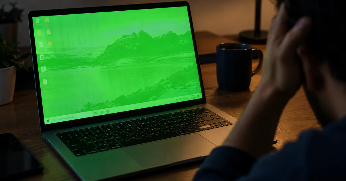 Laptop screen displaying green tint instead of normal colors