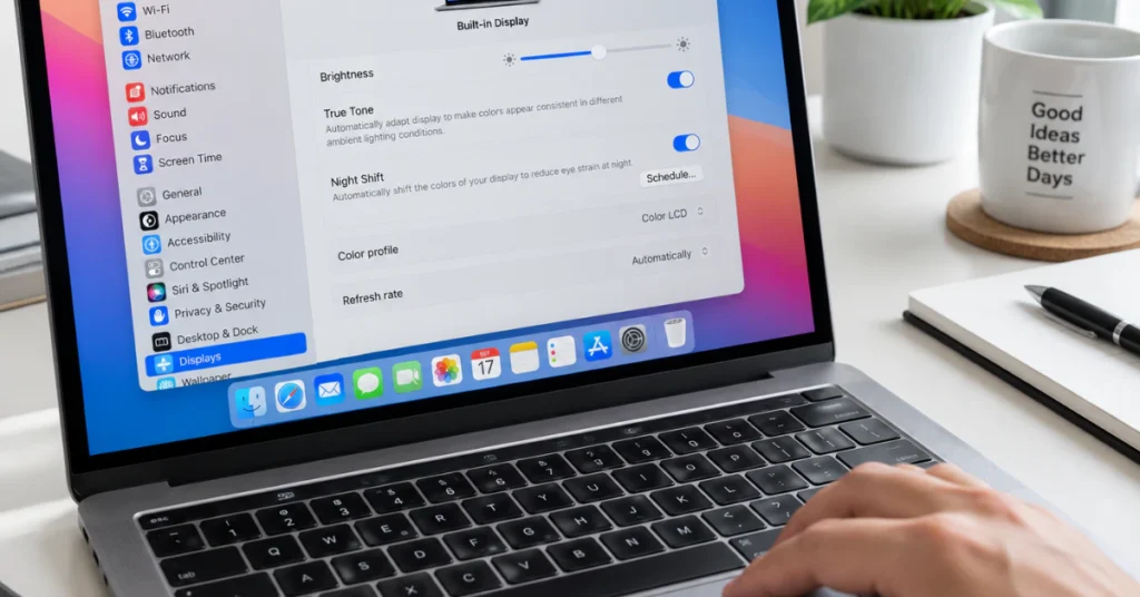 Checking MacBook display settings to fix white tint