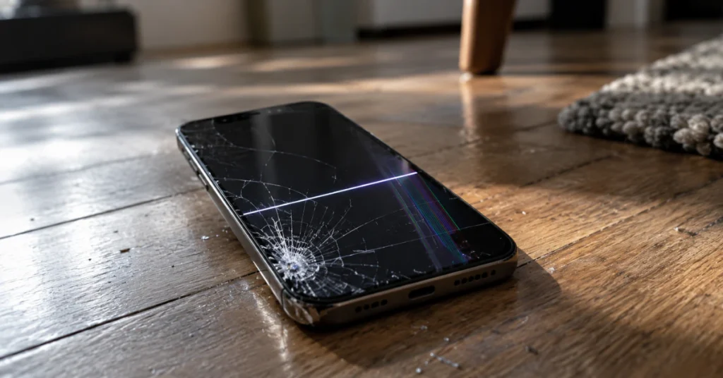 Cracked smartphone screen after being dropped